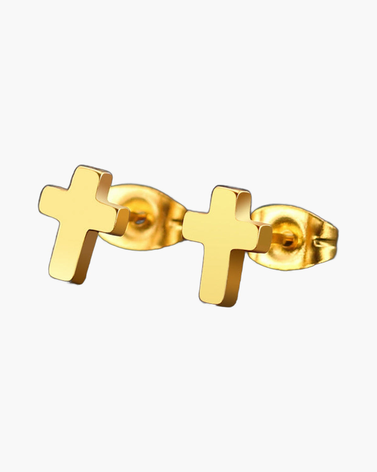 Stainless Steel Cross Stud Earrings in silver, black, and gold-tone view 3