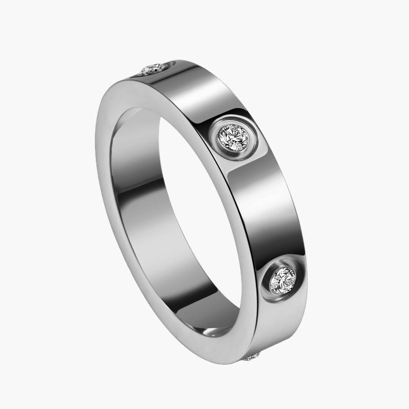 Stainless Steel Cubic Zirconia Band Ring, silver finish, six stones
