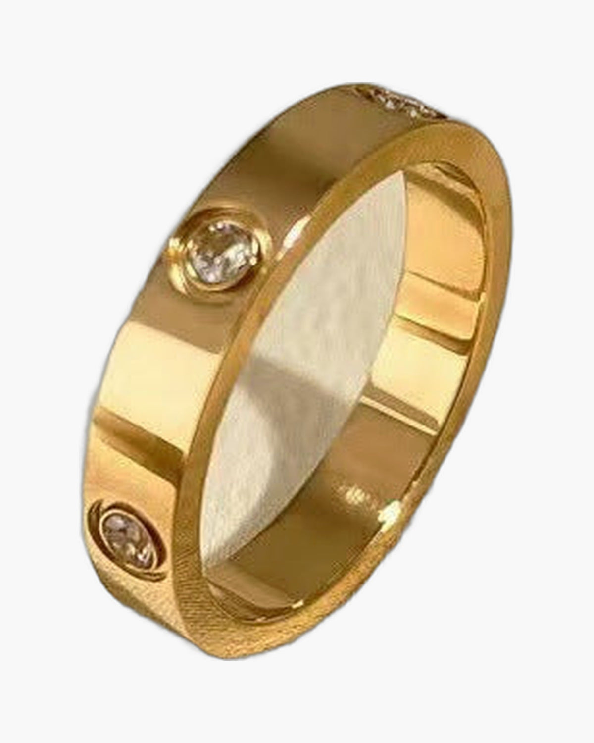 Stainless Steel Cubic Zirconia Band Ring, silver finish, six stones view 2