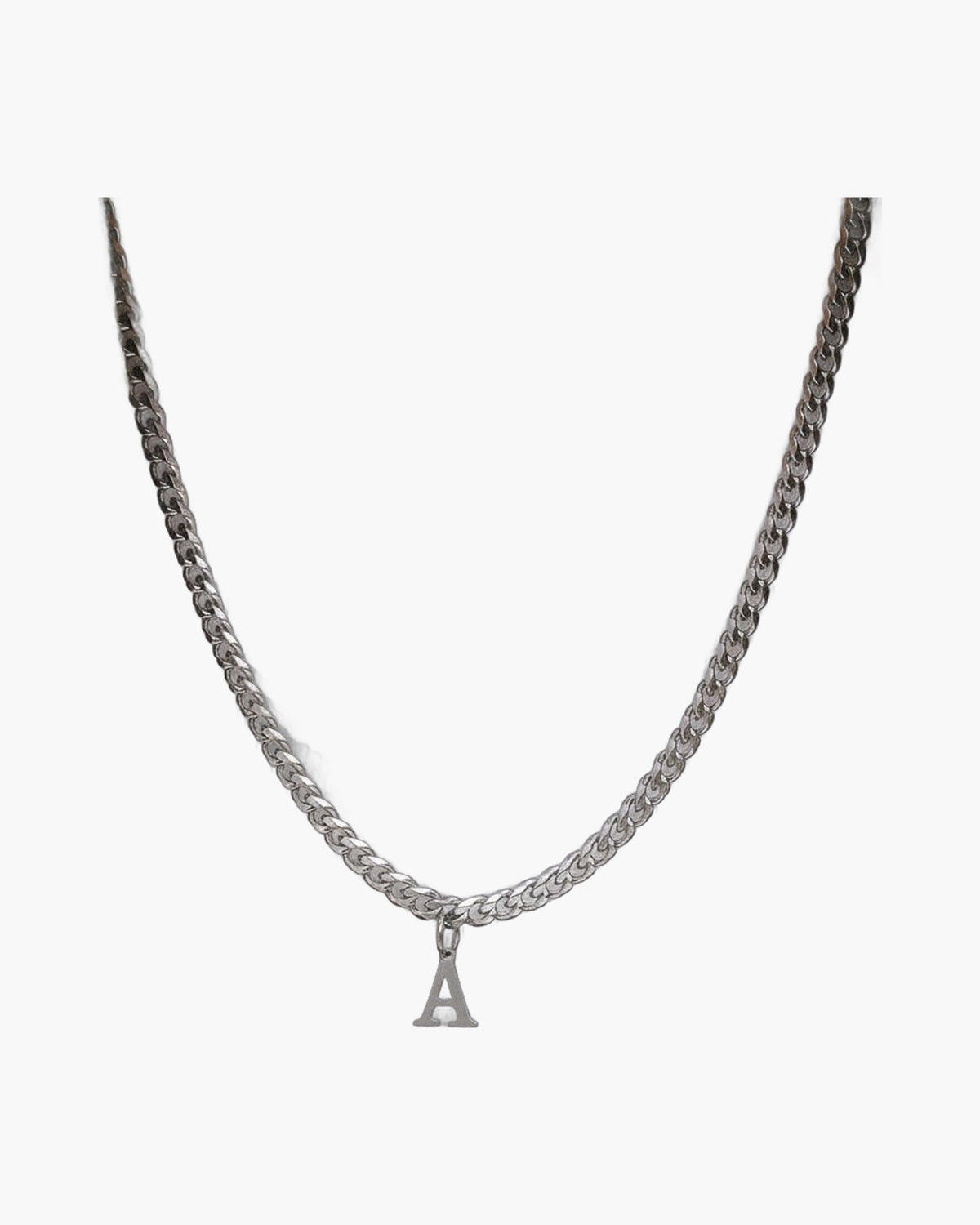 Stainless Steel Curb Chain Letter Pendant on white background view 3