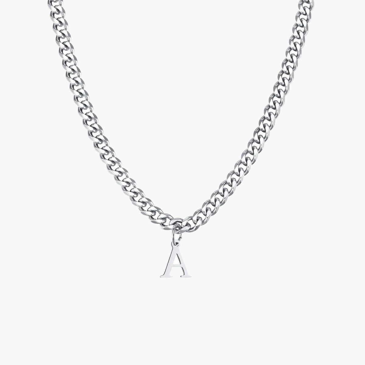 Stainless Steel Curb Chain Letter Pendant on white background