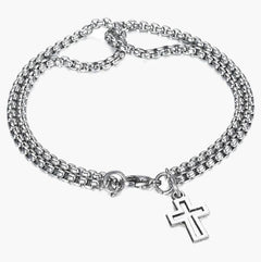 Bracelet croix double maille jaseron en acier inoxydable