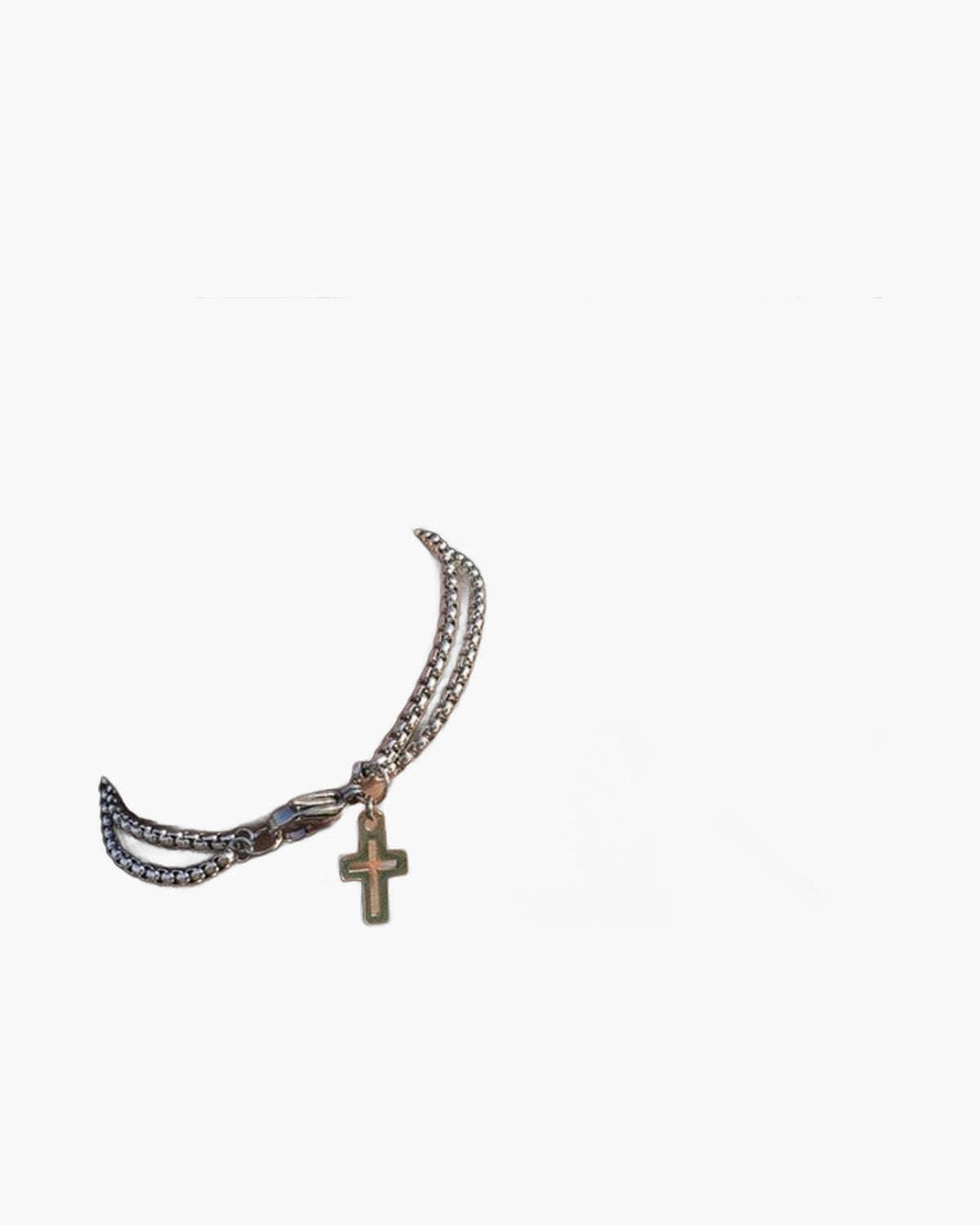 Stainless Steel Double Rolo Chain Cross Bracelet, silver-tone, worn on wrist view 4