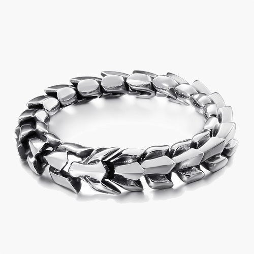 Stainless Steel Dragon Scale Bracelet, brushed silver-tone finish view 5