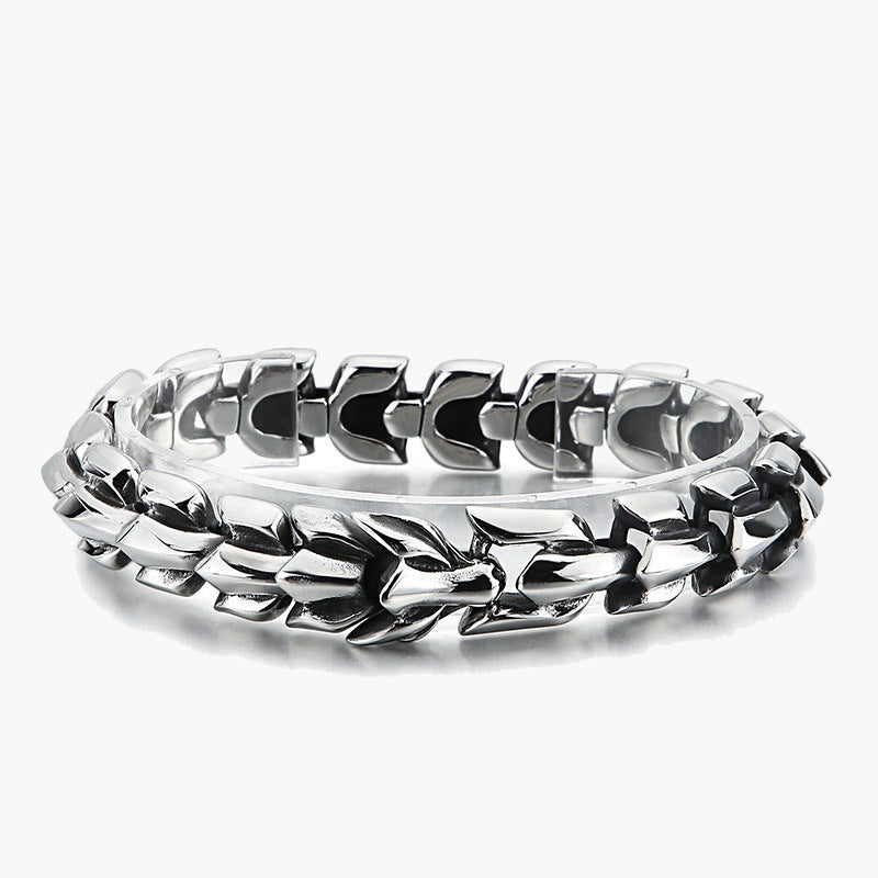 Stainless Steel Dragon Scale Bracelet, brushed silver-tone finish view 3