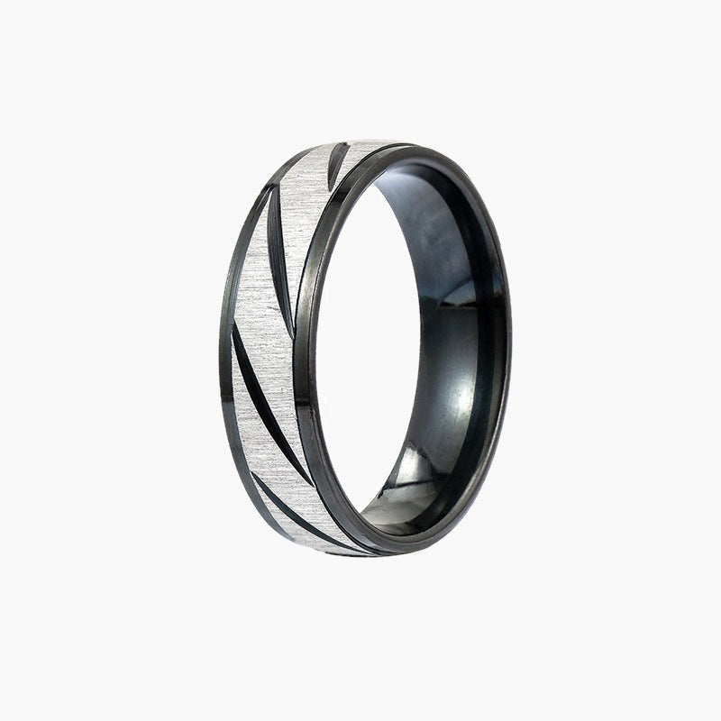 Stainless Steel Geometric Inlay Ring black and silver