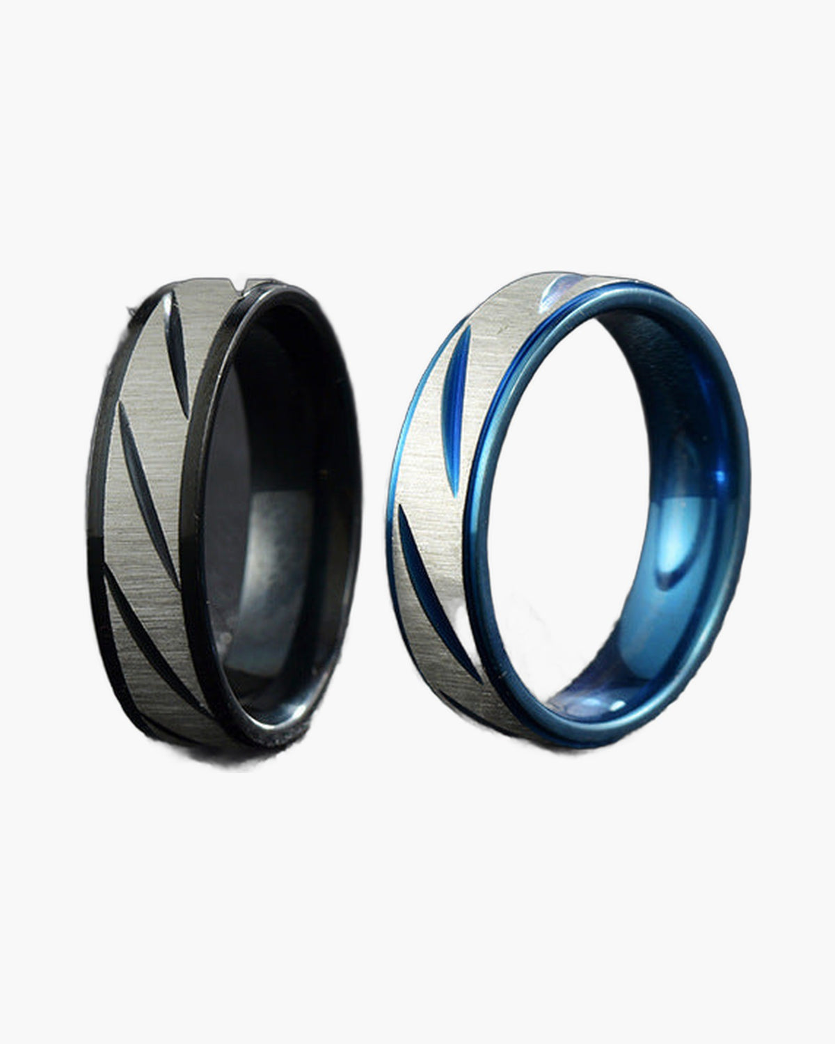 Stainless Steel Geometric Inlay Ring black and silver view 4