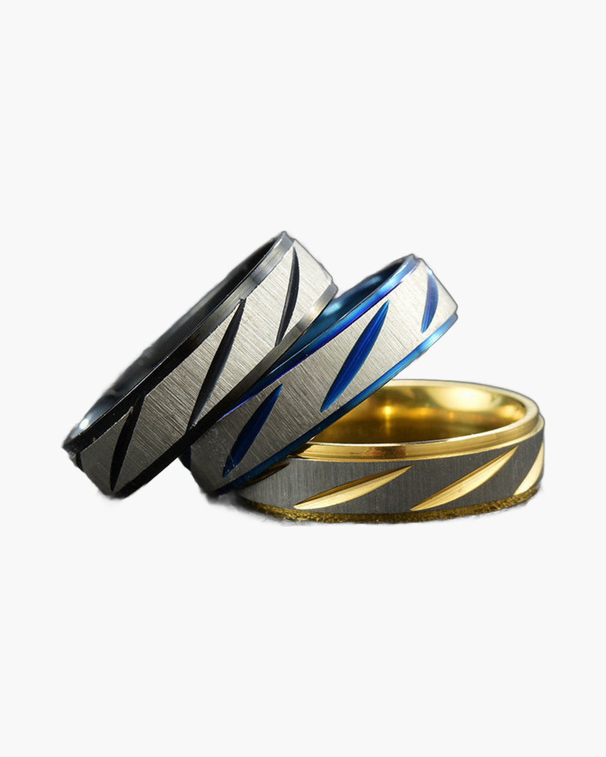 Stainless Steel Geometric Inlay Ring black and silver view 2