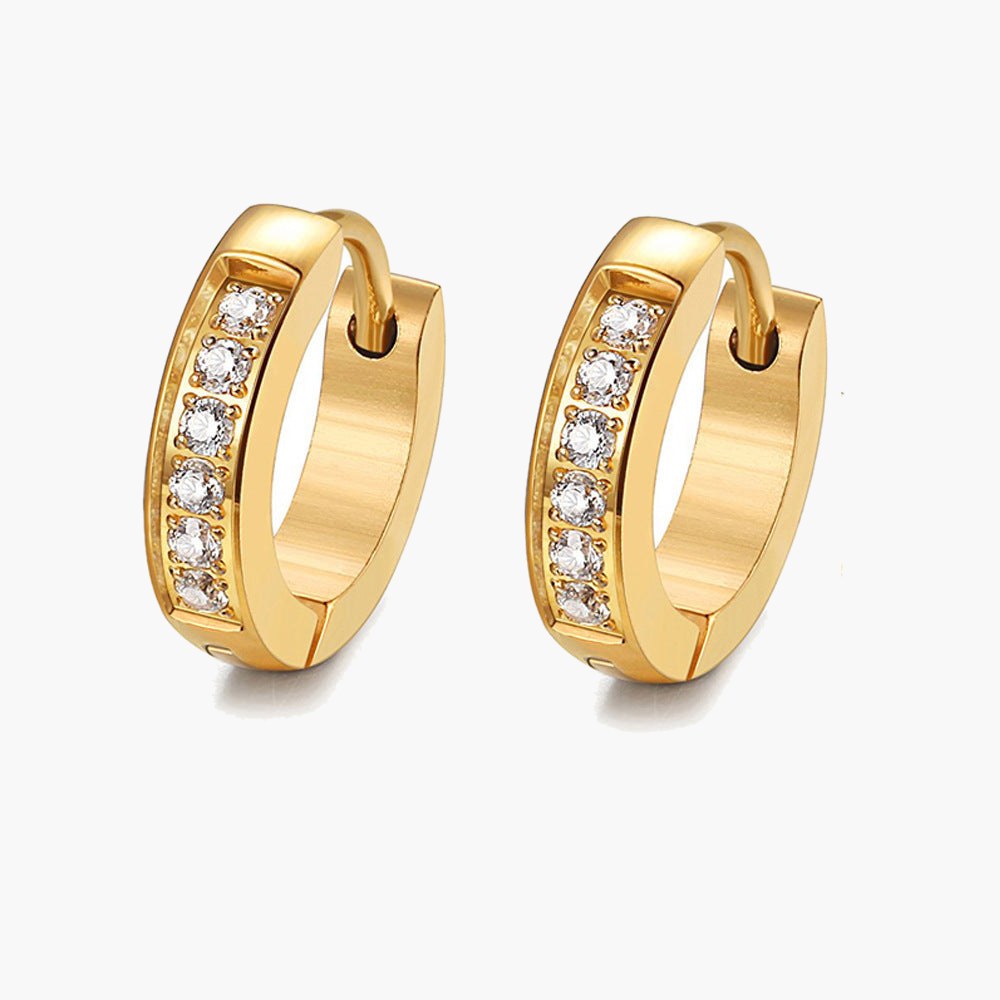 Stainless Steel Iced Huggie Hoop Earrings, silver-tone with cubic zirconia view 3