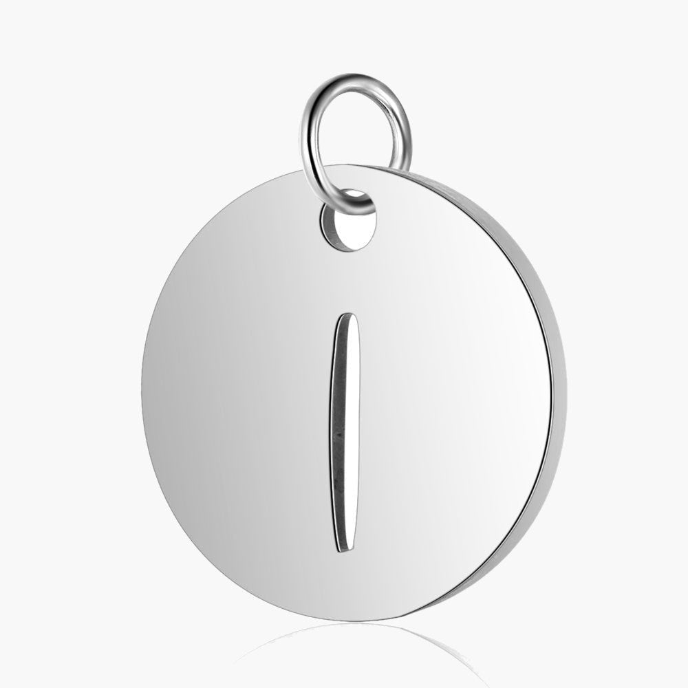 Stainless Steel Initial Disc Pendant, silver, hollow letter Z view 12