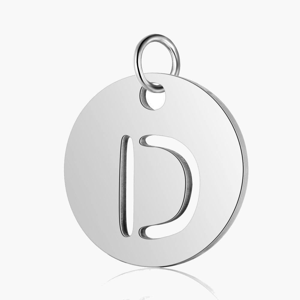 Stainless Steel Initial Disc Pendant, silver, hollow letter Z view 7