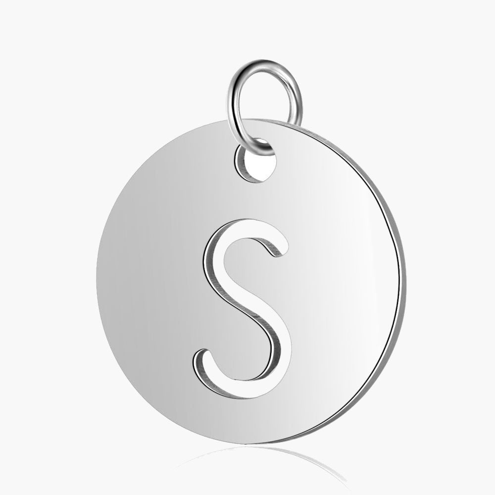 Stainless Steel Initial Disc Pendant, silver, hollow letter Z view 21