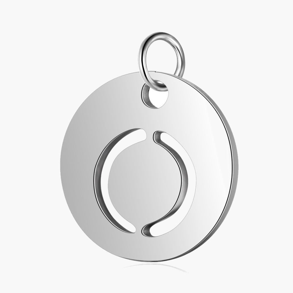 Stainless Steel Initial Disc Pendant, silver, hollow letter Z view 18