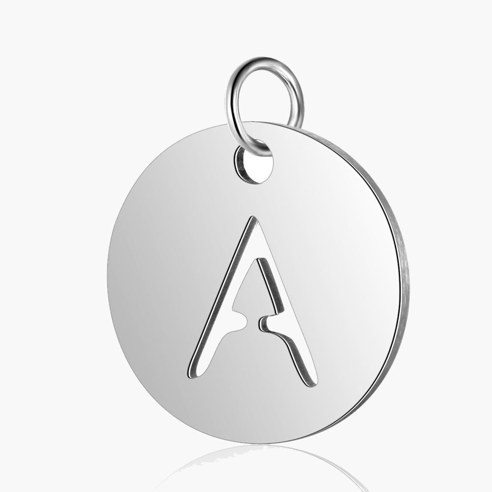 Stainless Steel Initial Disc Pendant, silver, hollow letter Z view 5