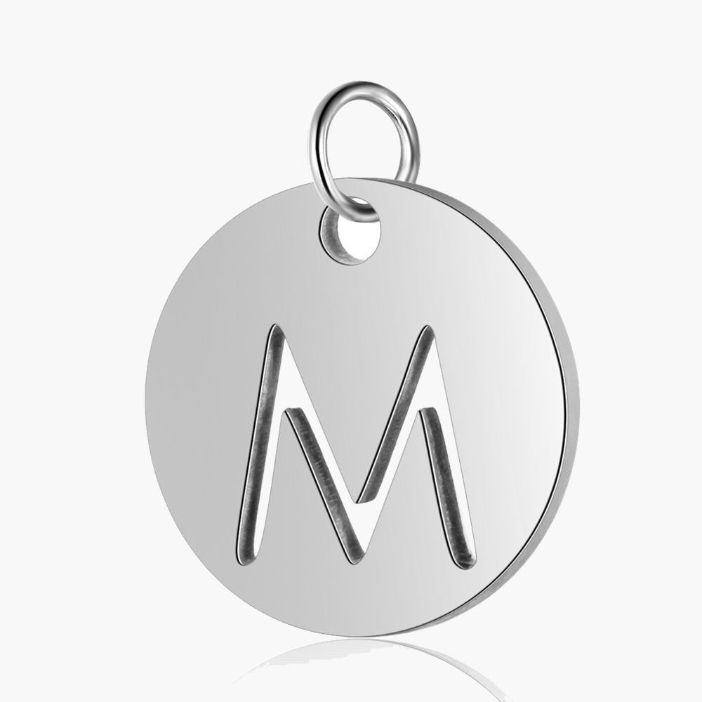 Stainless Steel Initial Disc Pendant, silver, hollow letter Z view 16