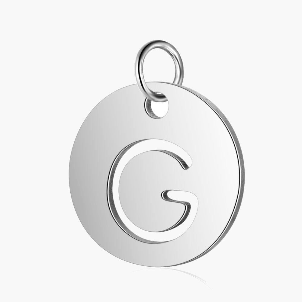Stainless Steel Initial Disc Pendant, silver, hollow letter Z view 10