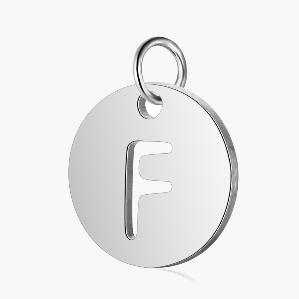 Stainless Steel Initial Disc Pendant, silver, hollow letter Z view 9