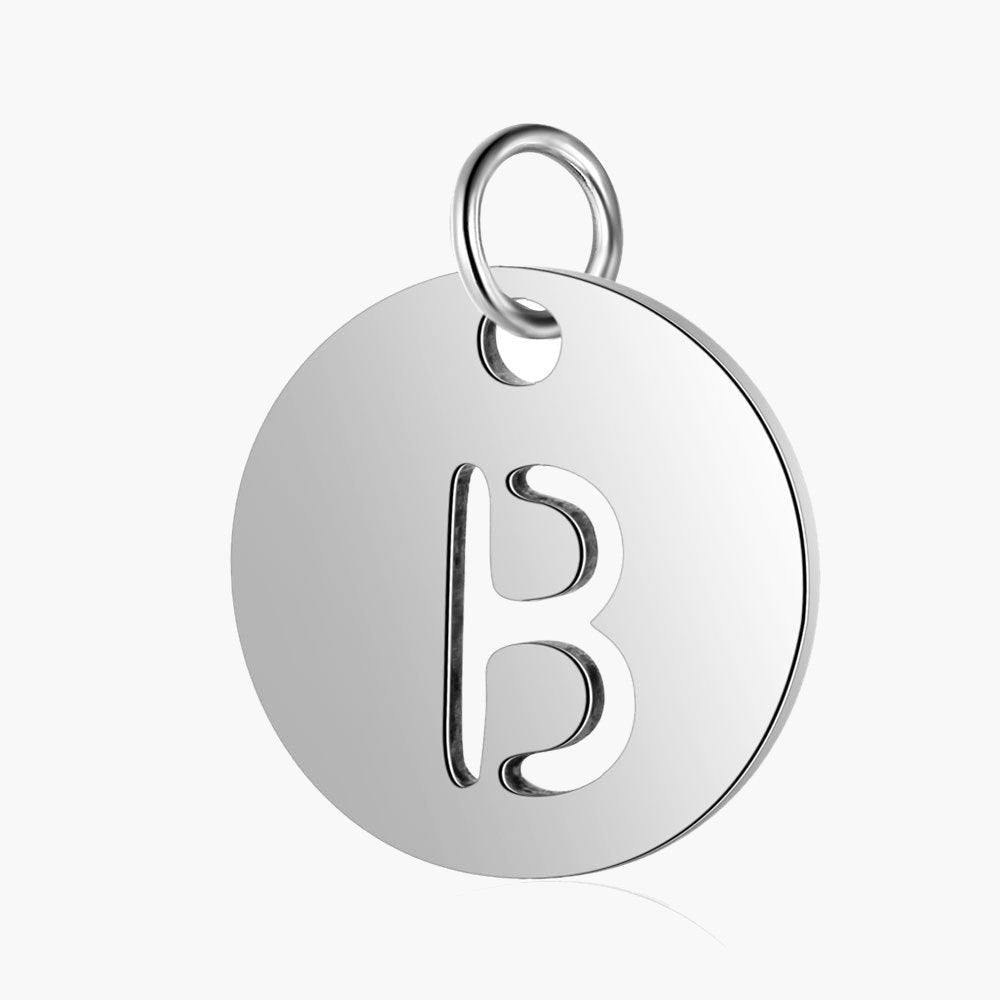 Stainless Steel Initial Disc Pendant, silver, hollow letter Z view 6