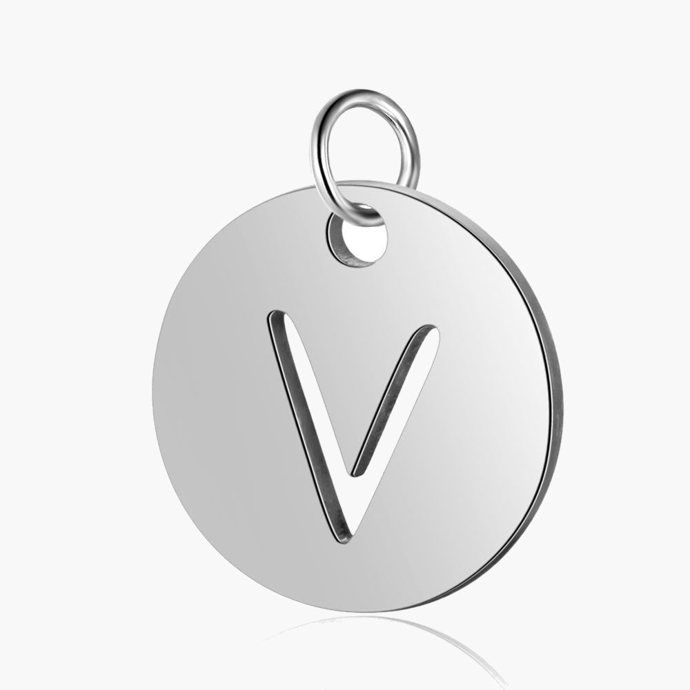 Stainless Steel Initial Disc Pendant, silver, hollow letter Z view 23