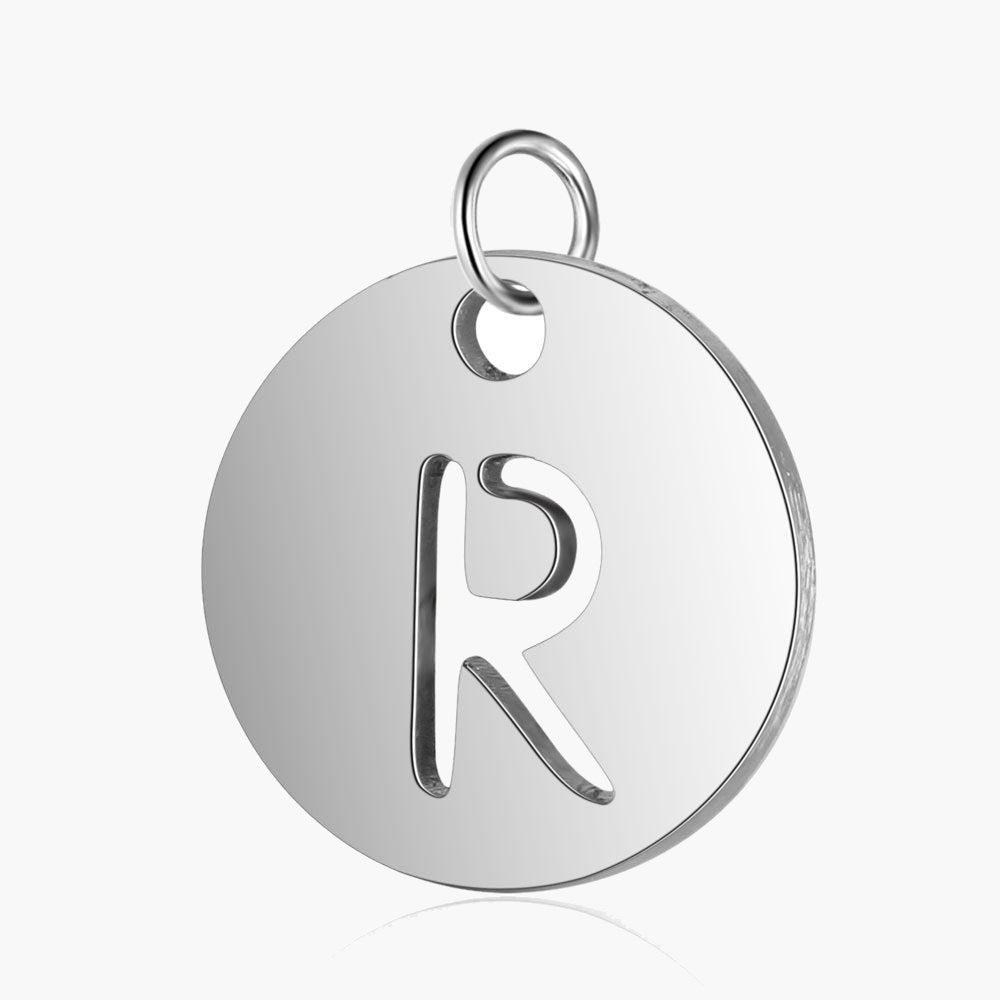 Stainless Steel Initial Disc Pendant, silver, hollow letter Z view 20