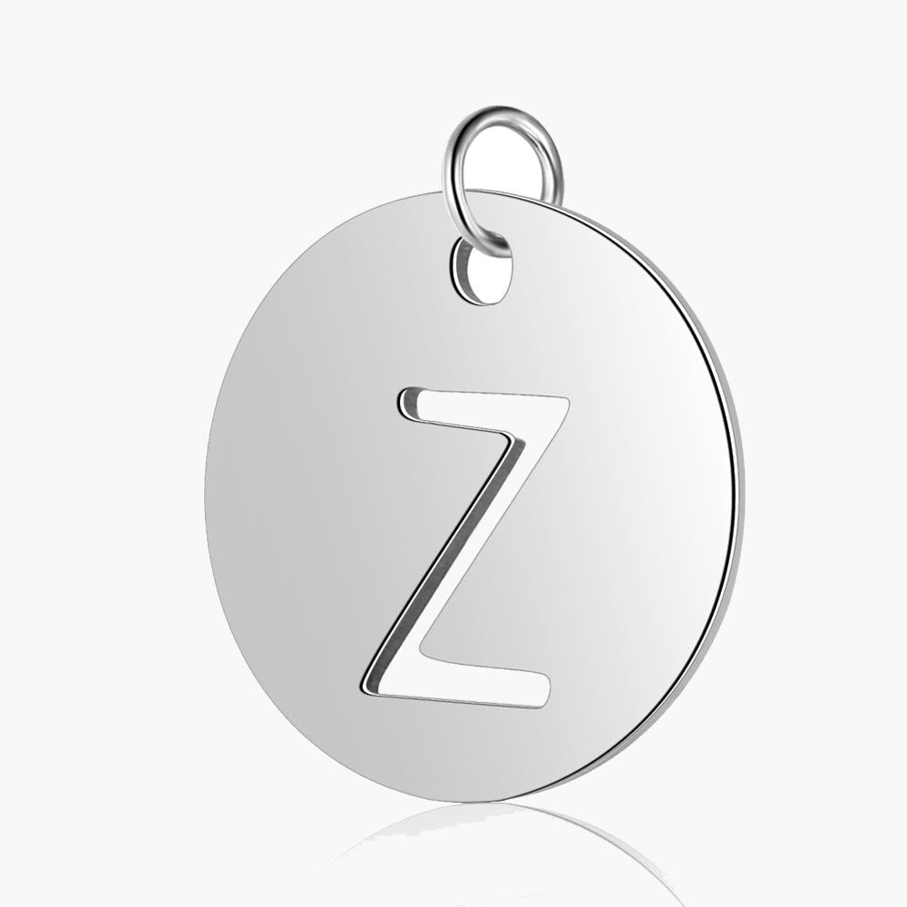 Stainless Steel Initial Disc Pendant, silver, hollow letter Z