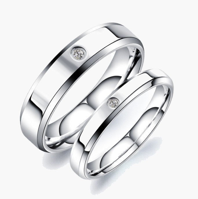 Stainless Steel Inlaid Cubic Zirconia Ring, polished silver-tone view 2