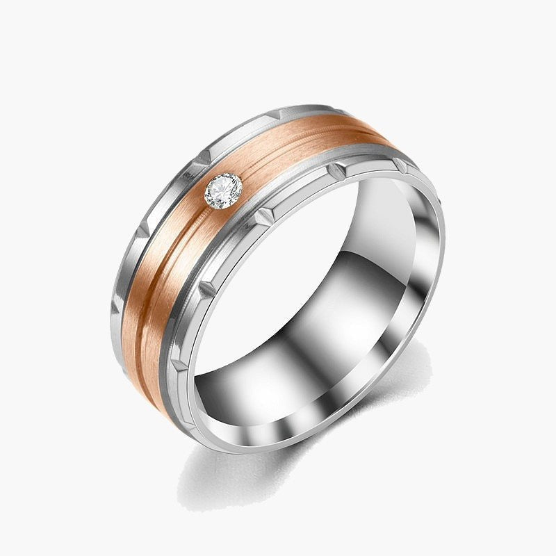 Stainless Steel Inlay CZ Ring with black and silver finish view 3