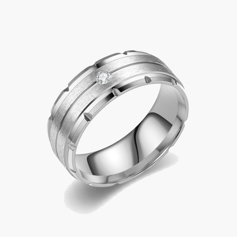 Stainless Steel Inlay CZ Ring with black and silver finish view 2