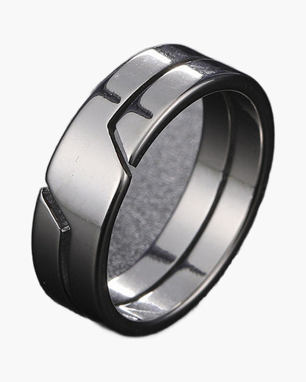 Stainless Steel Layered Geometric Ring, silver, black view 3