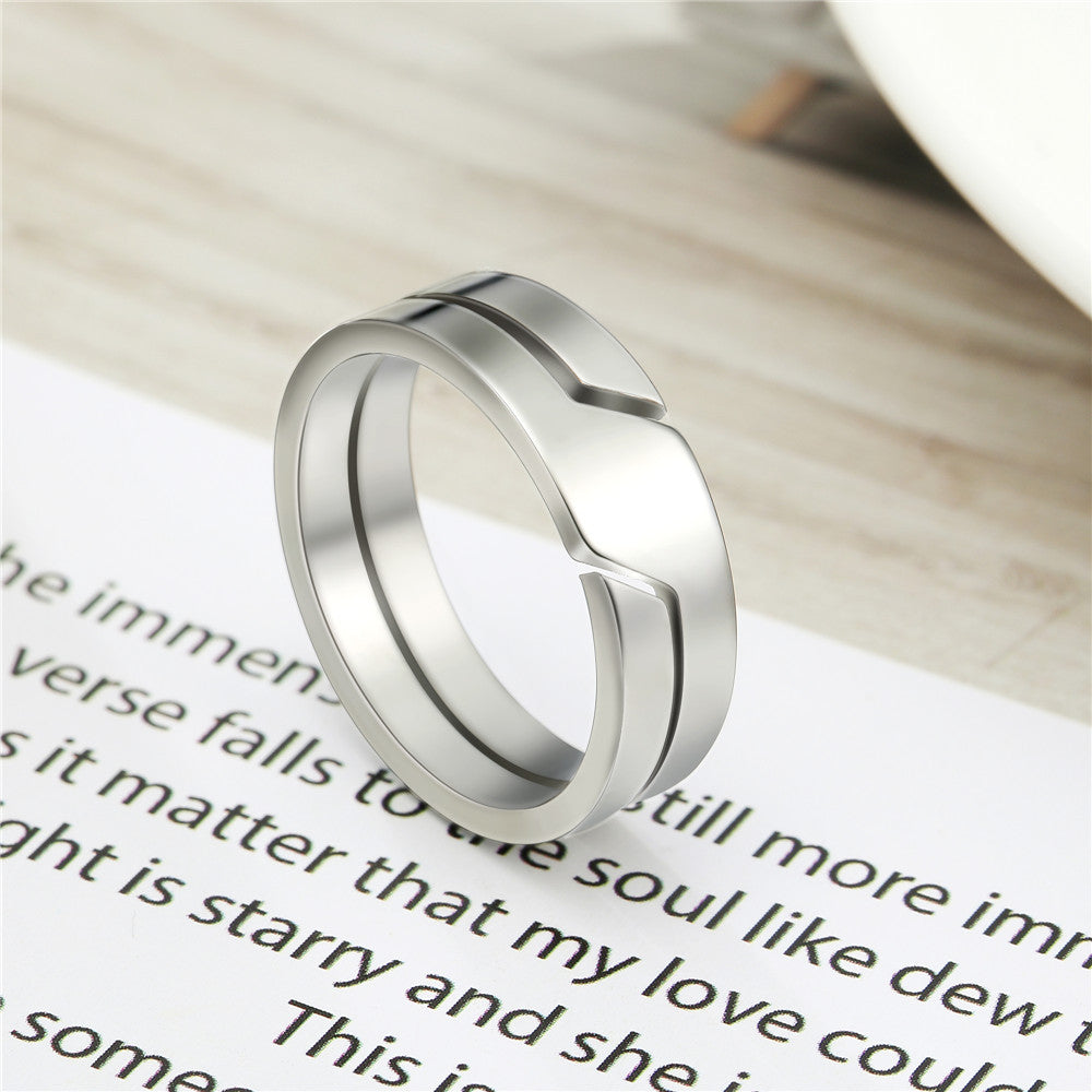 Stainless Steel Layered Geometric Ring, silver, black view 2