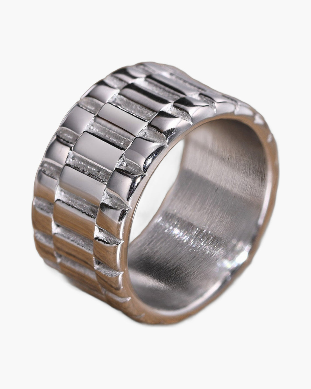 Stainless Steel Link Band Ring, black finish, textured view 3