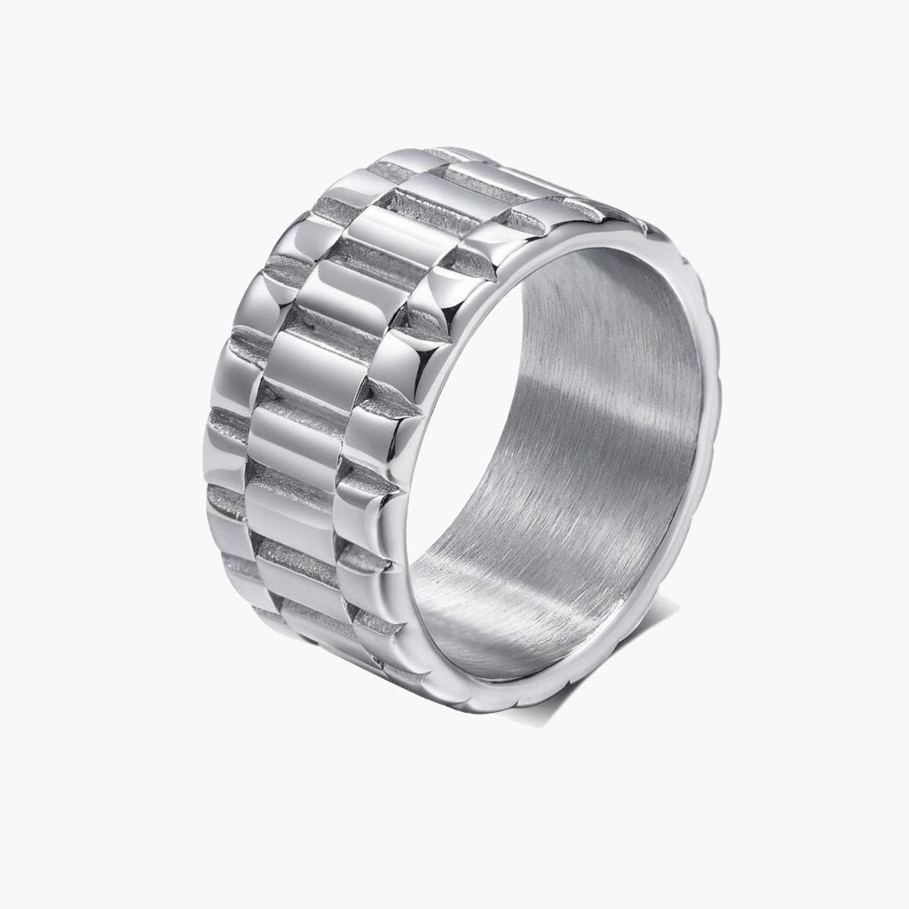 Stainless Steel Link Band Ring, black finish, textured view 7