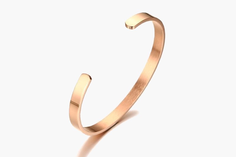 Stainless Steel Minimalist Cuff Bracelet in gold-tone view 2