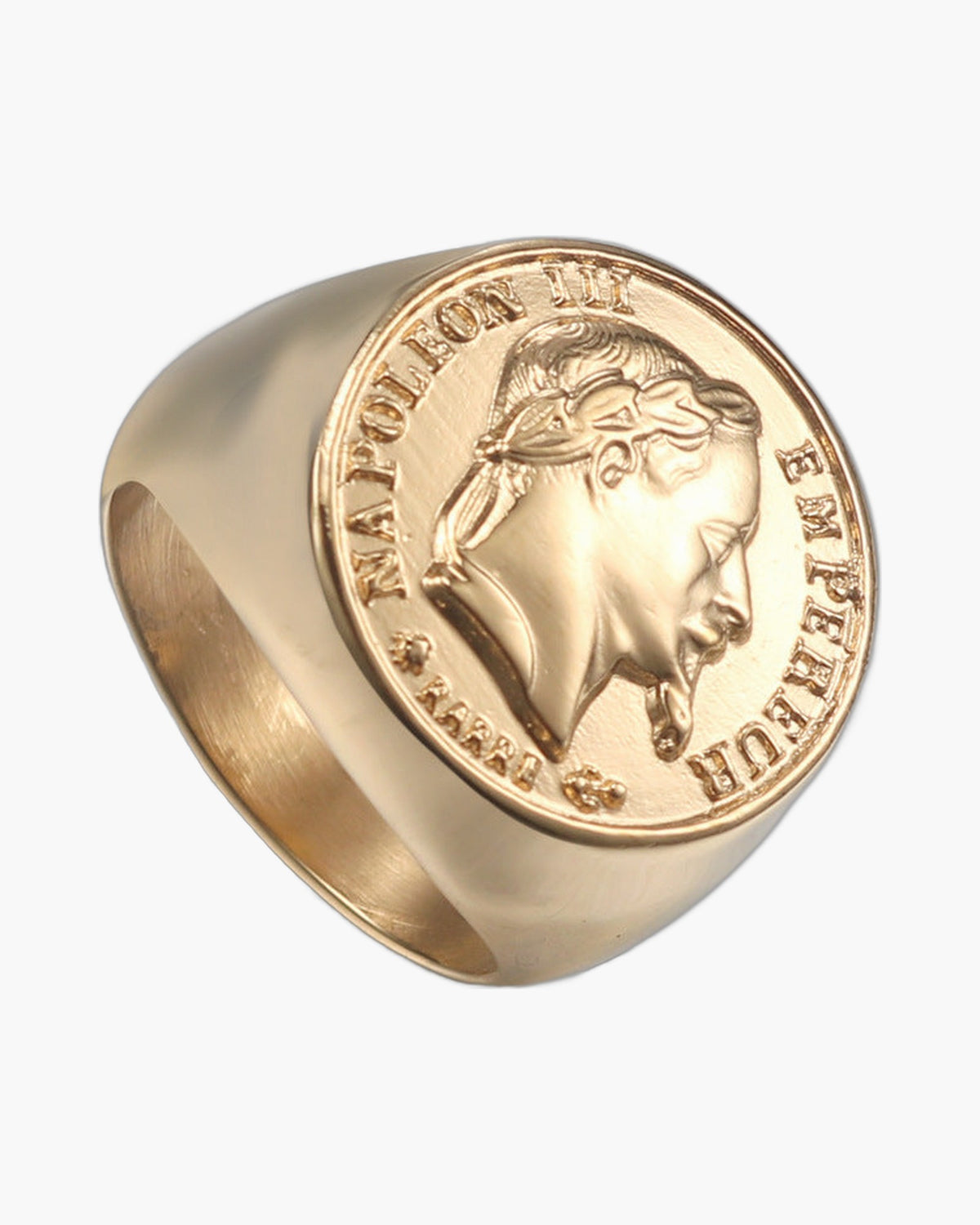 Stainless Steel Napoleon Head Signet Ring gold-tone finish view 2