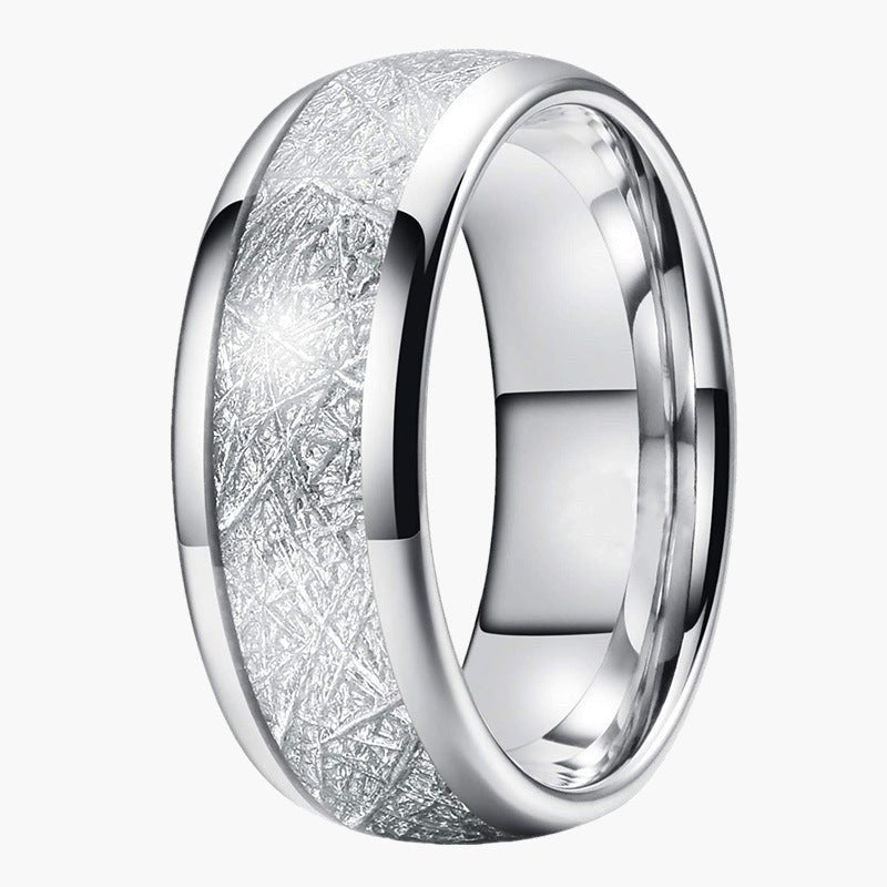 Stainless Steel Patterned Inlay Ring silver-tone finish