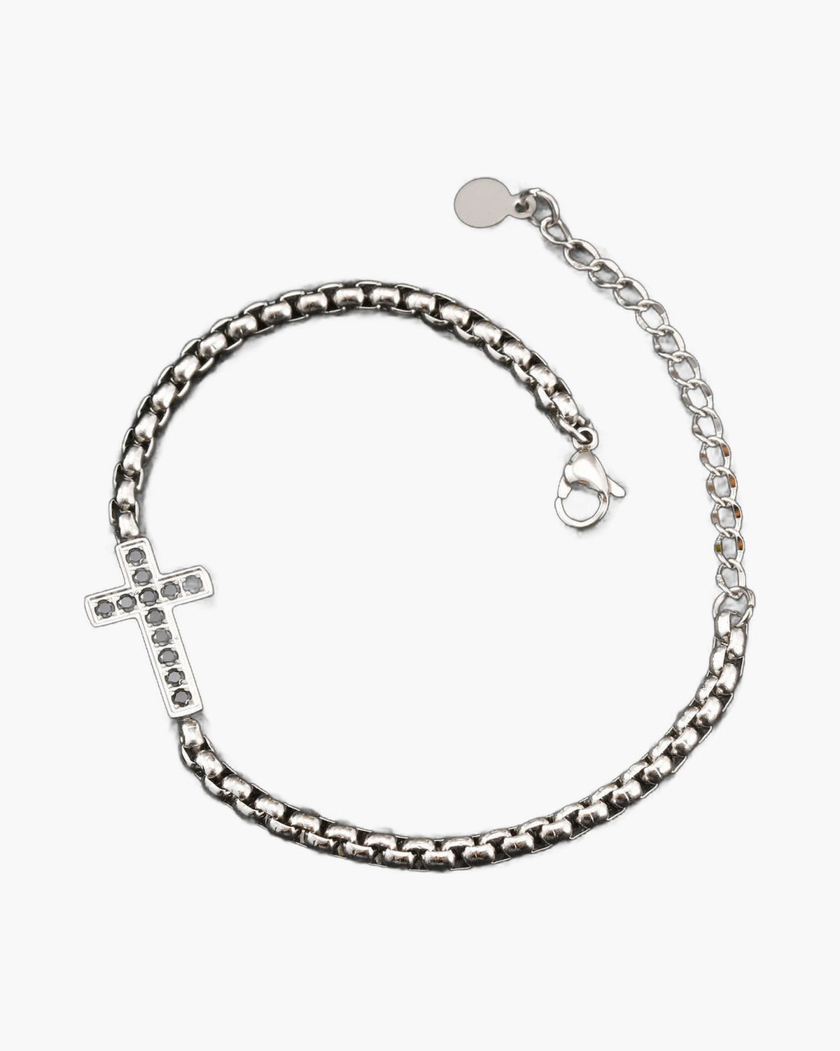 Stainless Steel Rolo Chain CZ Cross Bracelet with black stones view 3