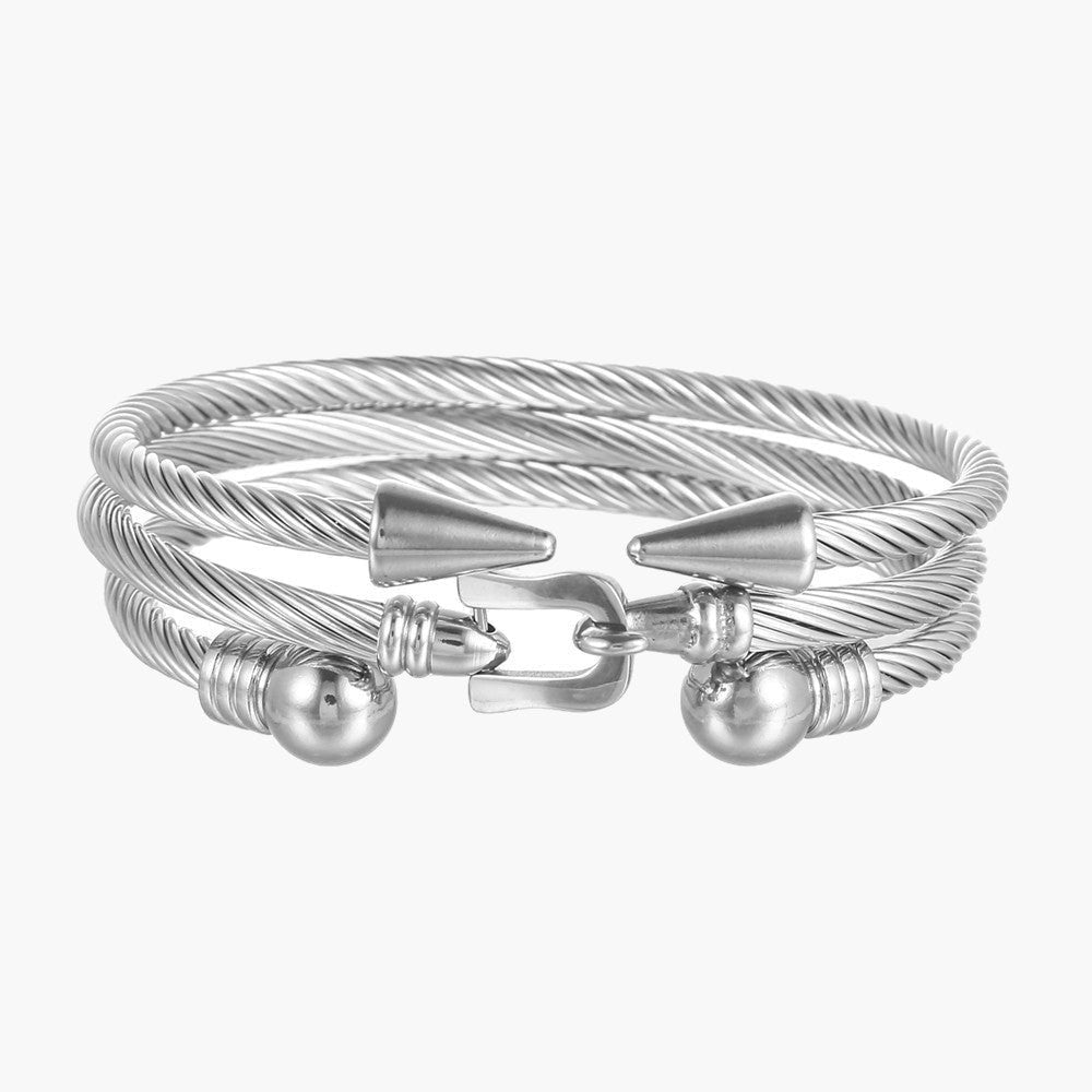 Stainless Steel Roman Numeral Bracelet Set with gold-tone accents view 4