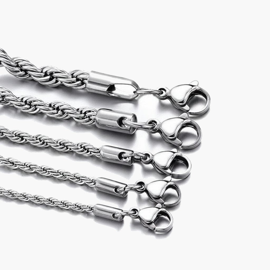 Stainless Steel Rope Chain Necklace on white display view 5