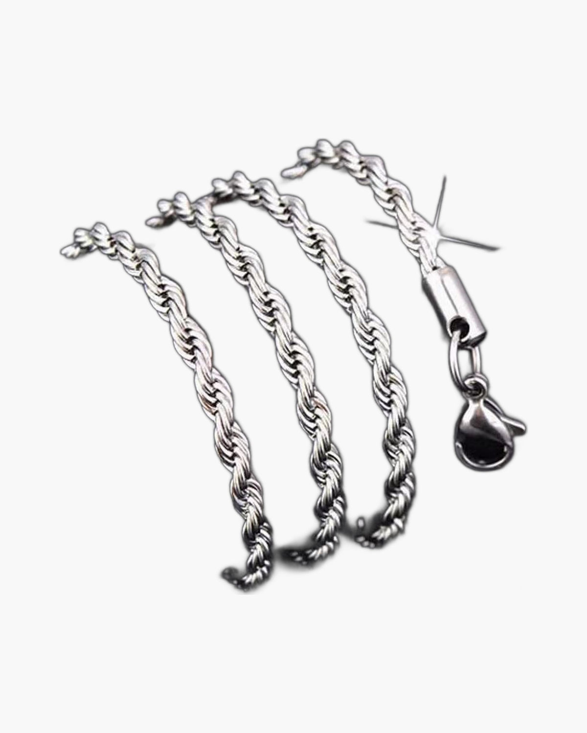 Stainless Steel Rope Chain Necklace on white display view 3