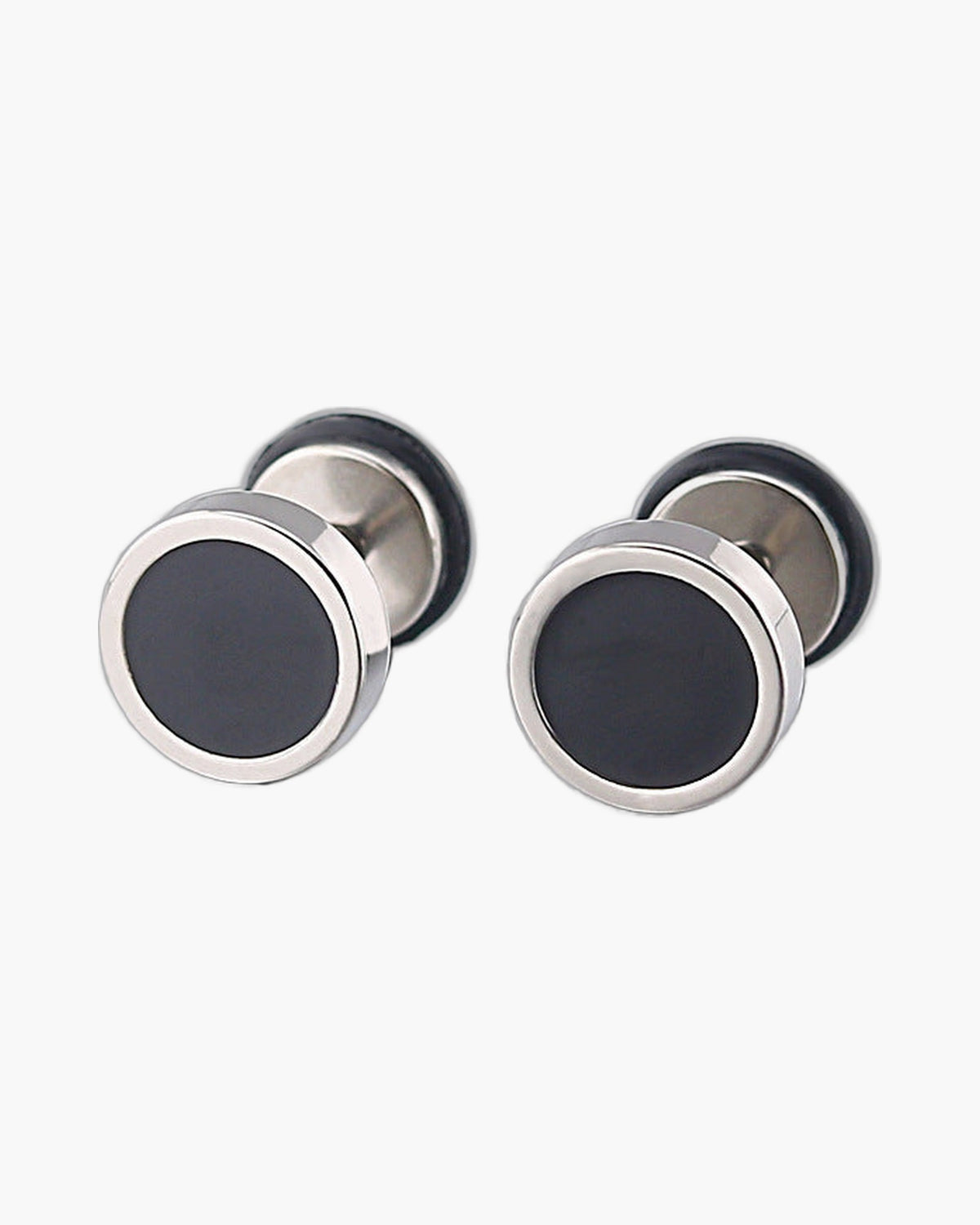 Stainless Steel Round Black Stud Earrings, pair, minimalist design