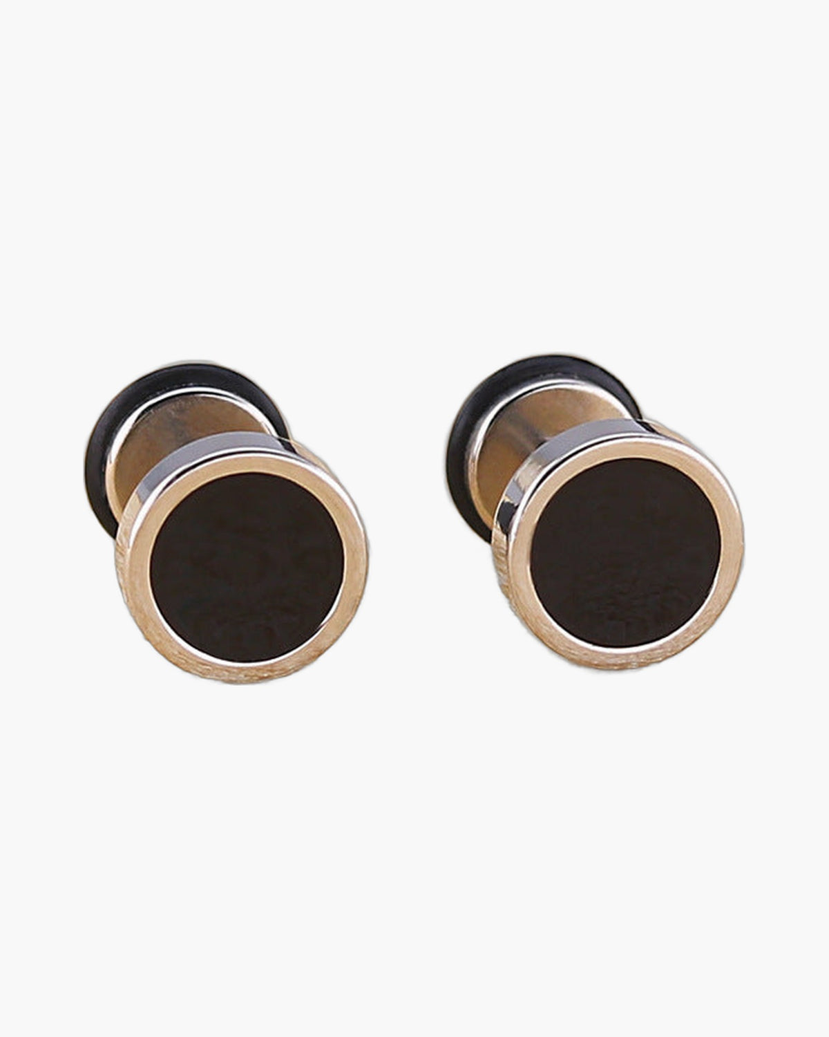 Stainless Steel Round Black Stud Earrings, pair, minimalist design view 2