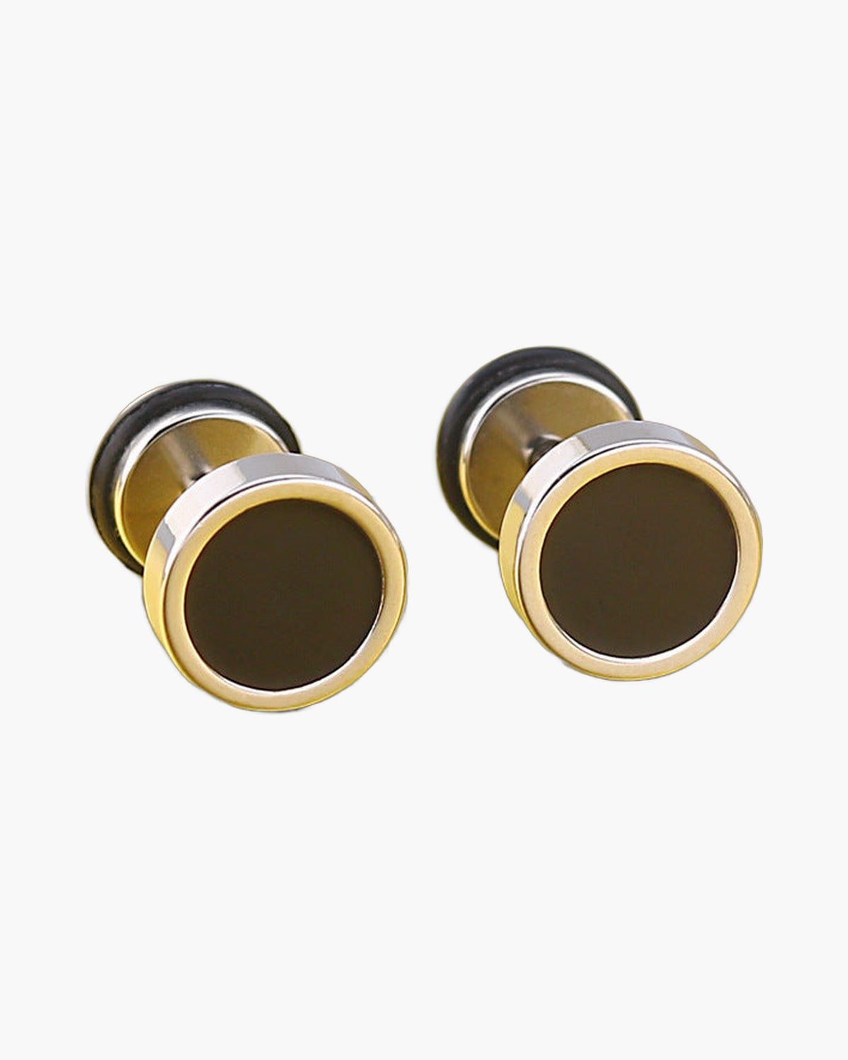 Stainless Steel Round Black Stud Earrings, pair, minimalist design view 3