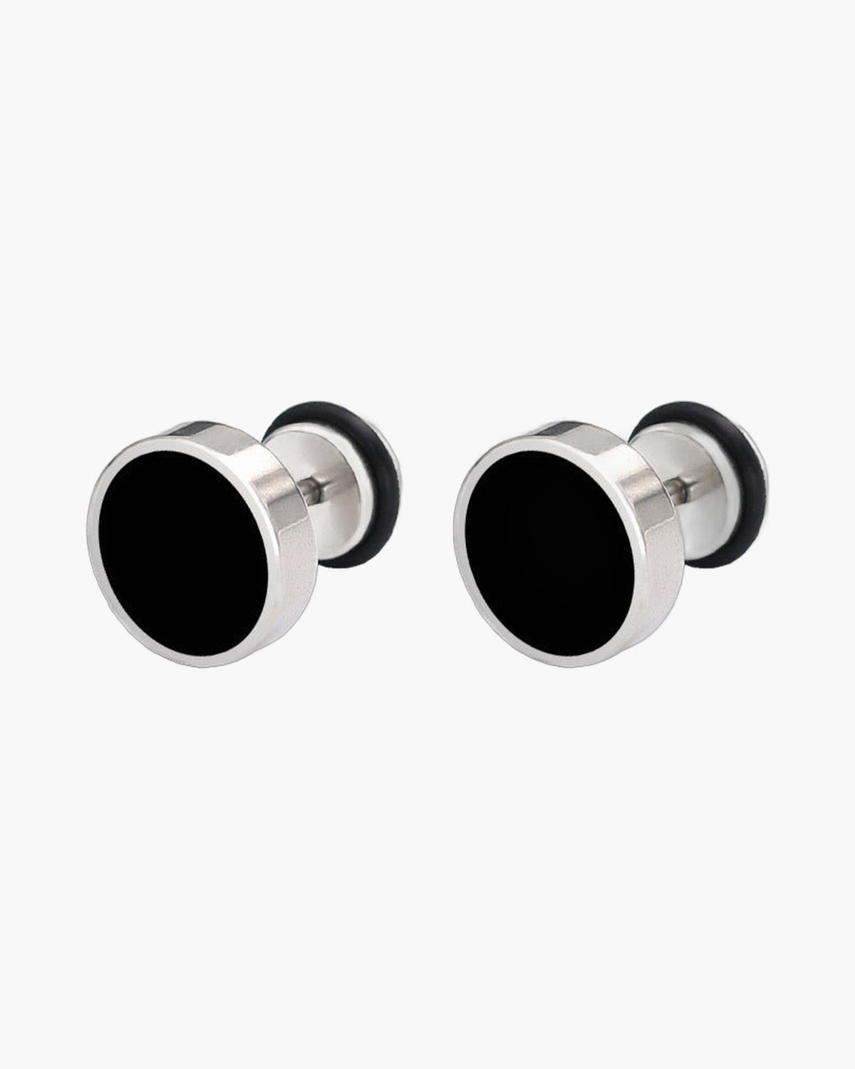 Stainless Steel Round Black Stud Earrings