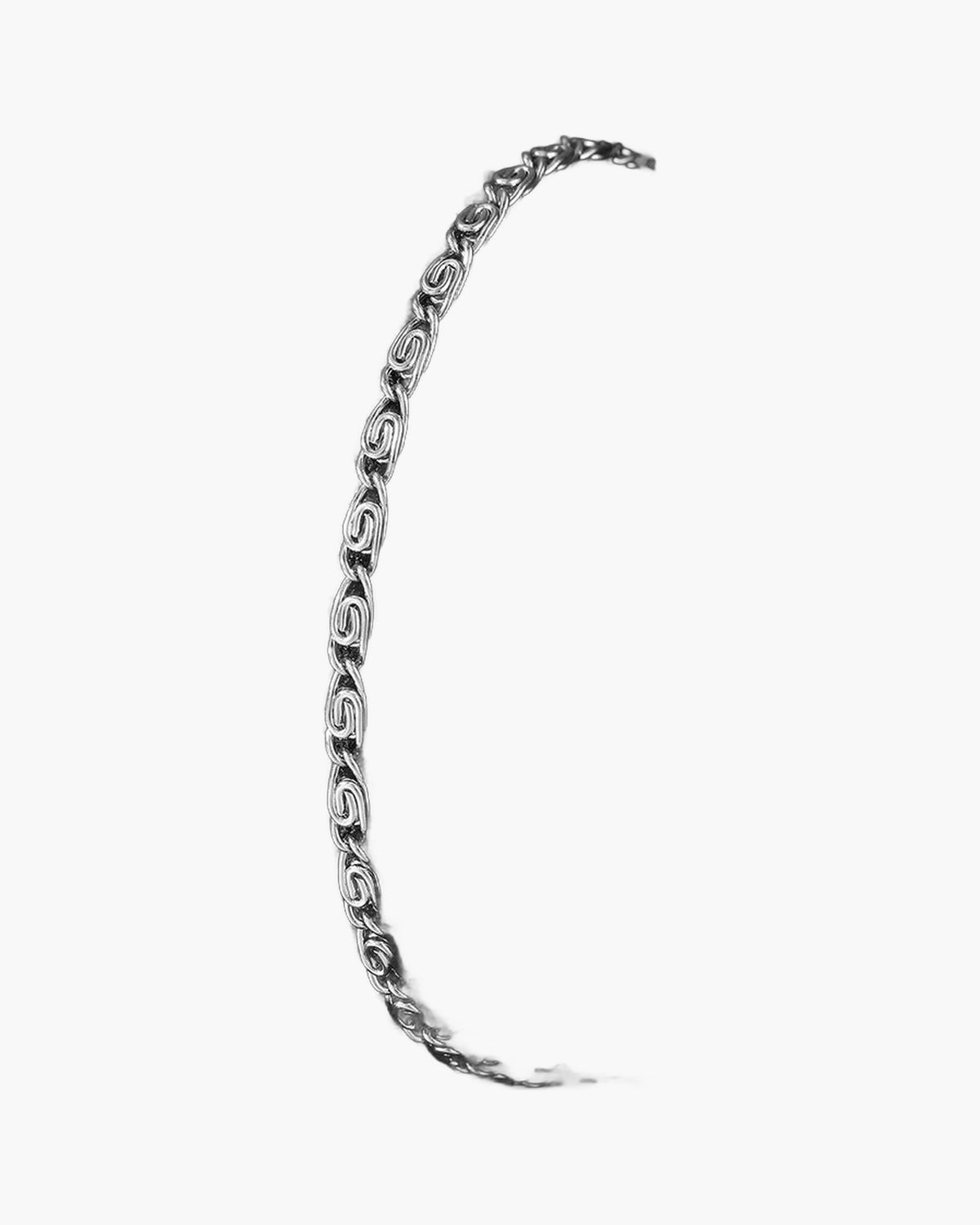 Stainless Steel Scroll Link Bracelet on black background view 3
