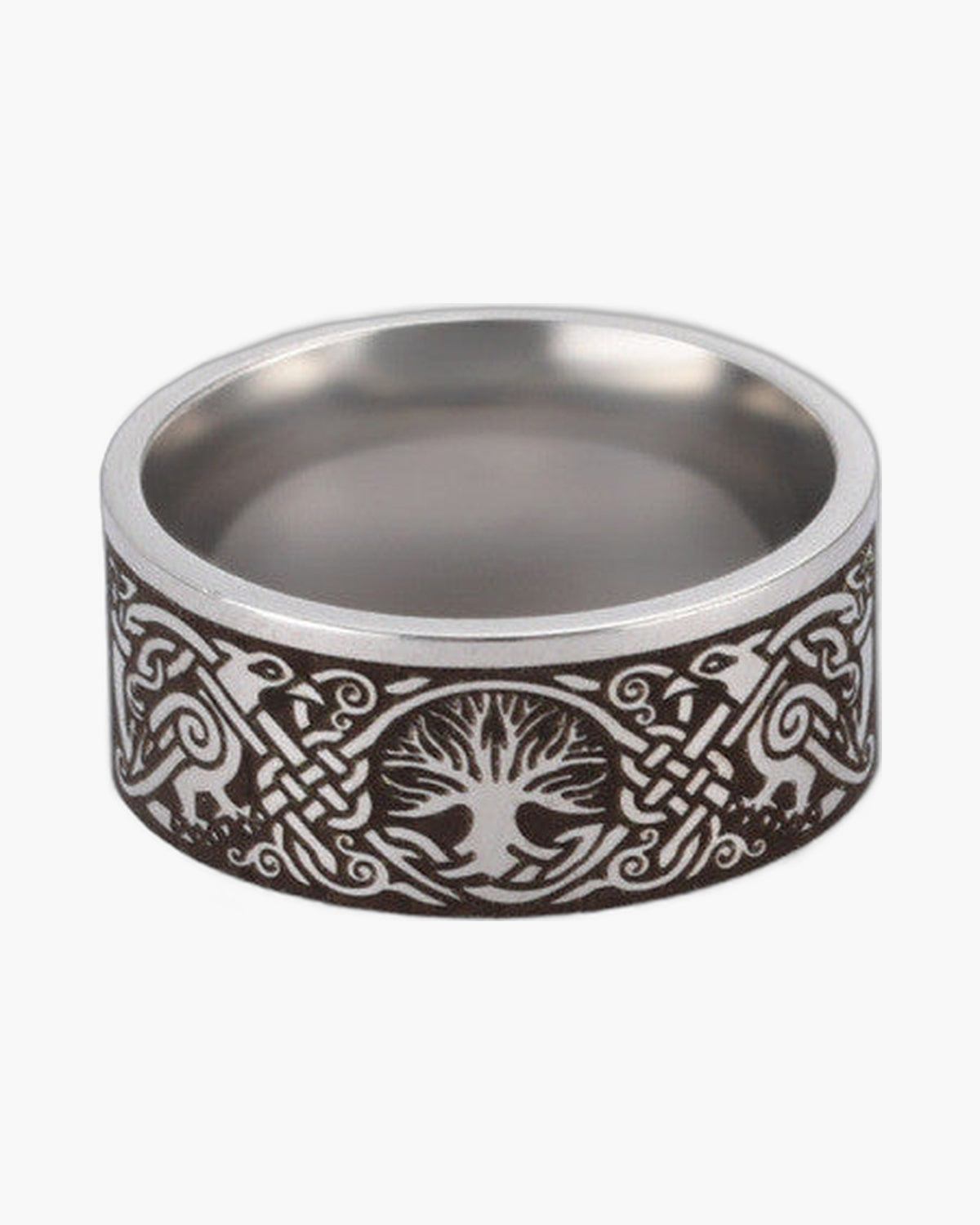 Stainless Steel Tree of Life Band with etched Viking motif