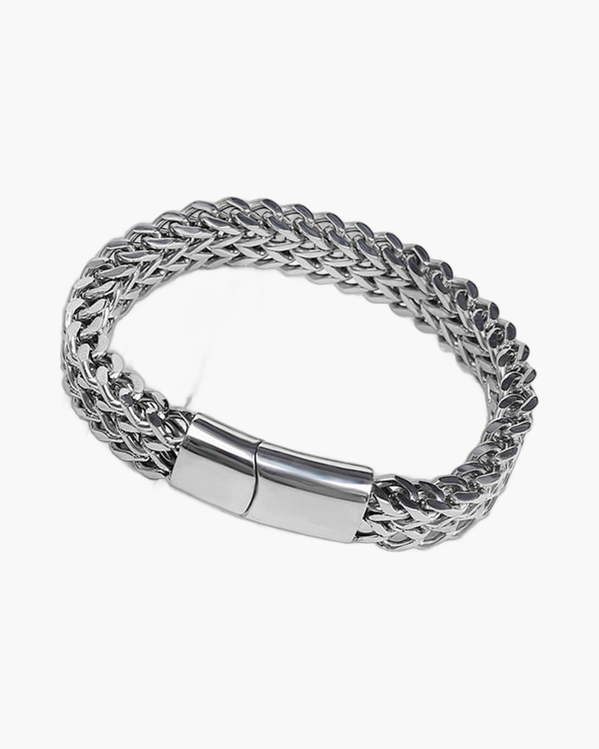 Stainless Steel Twin Wheat Chain Bracelet - silver-tone, magnetic clasp