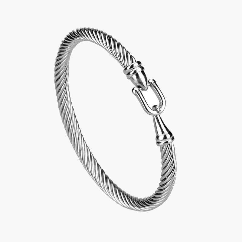 Stainless Steel Twisted Cable Bangle with hook clasp