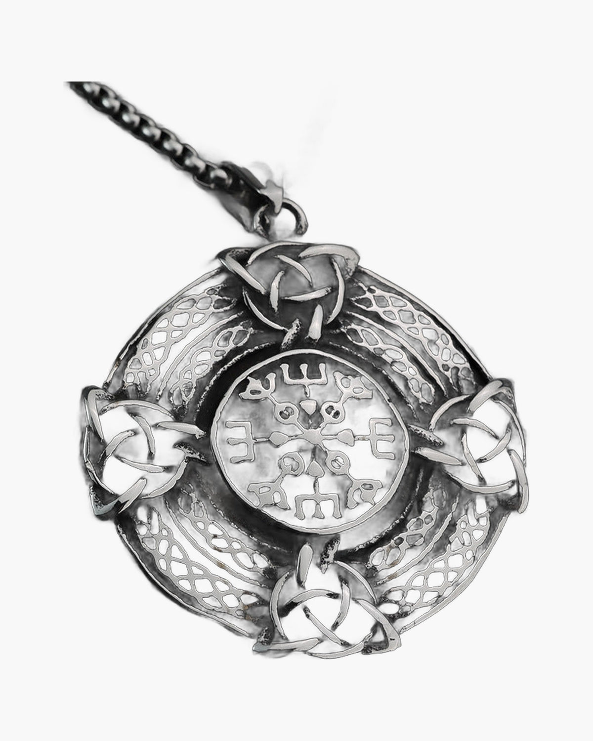 Stainless Steel Viking Compass Pendant Necklace with chain on dark rock