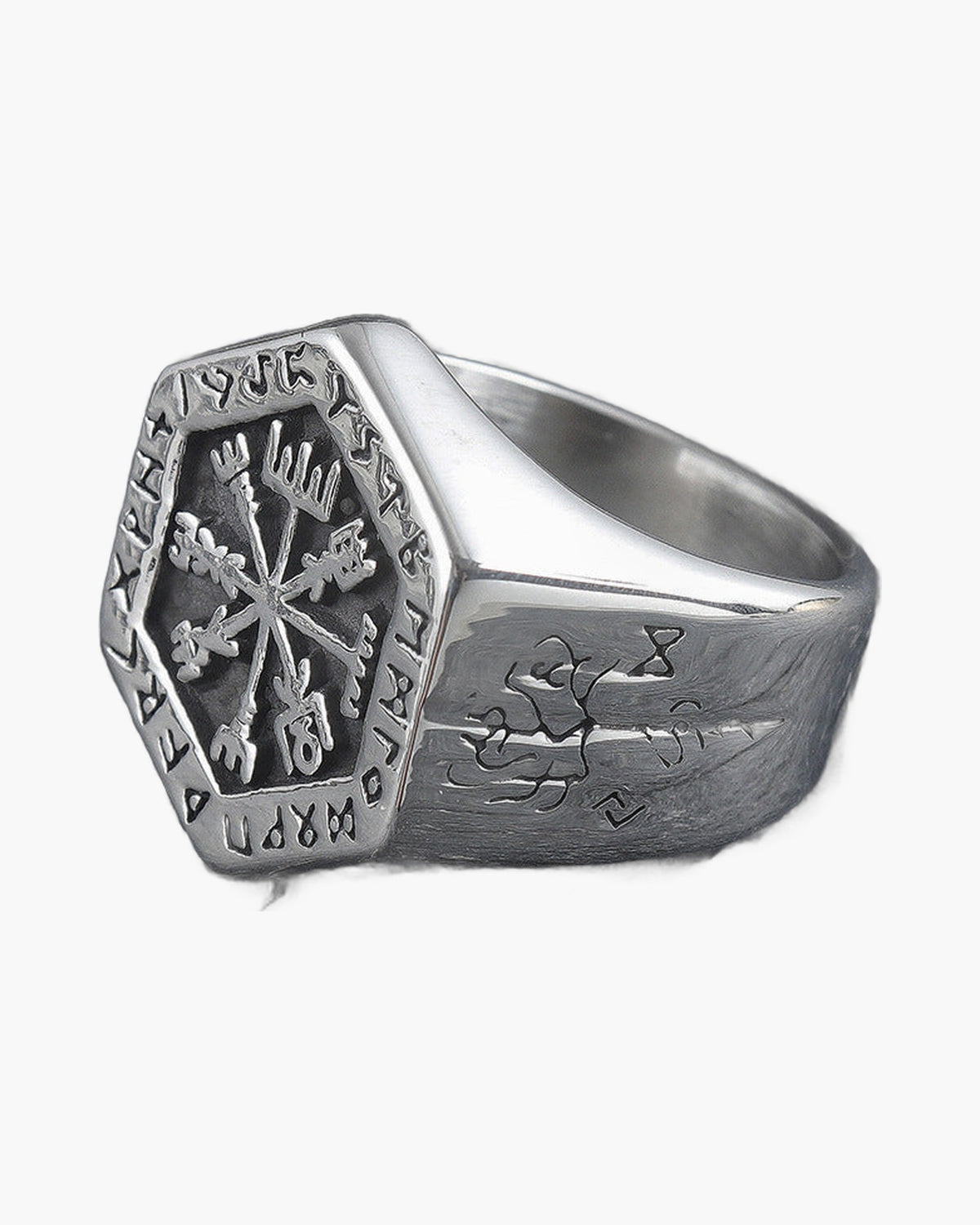 Stainless Steel Viking Compass Signet Ring with Vegvisir symbol view 2