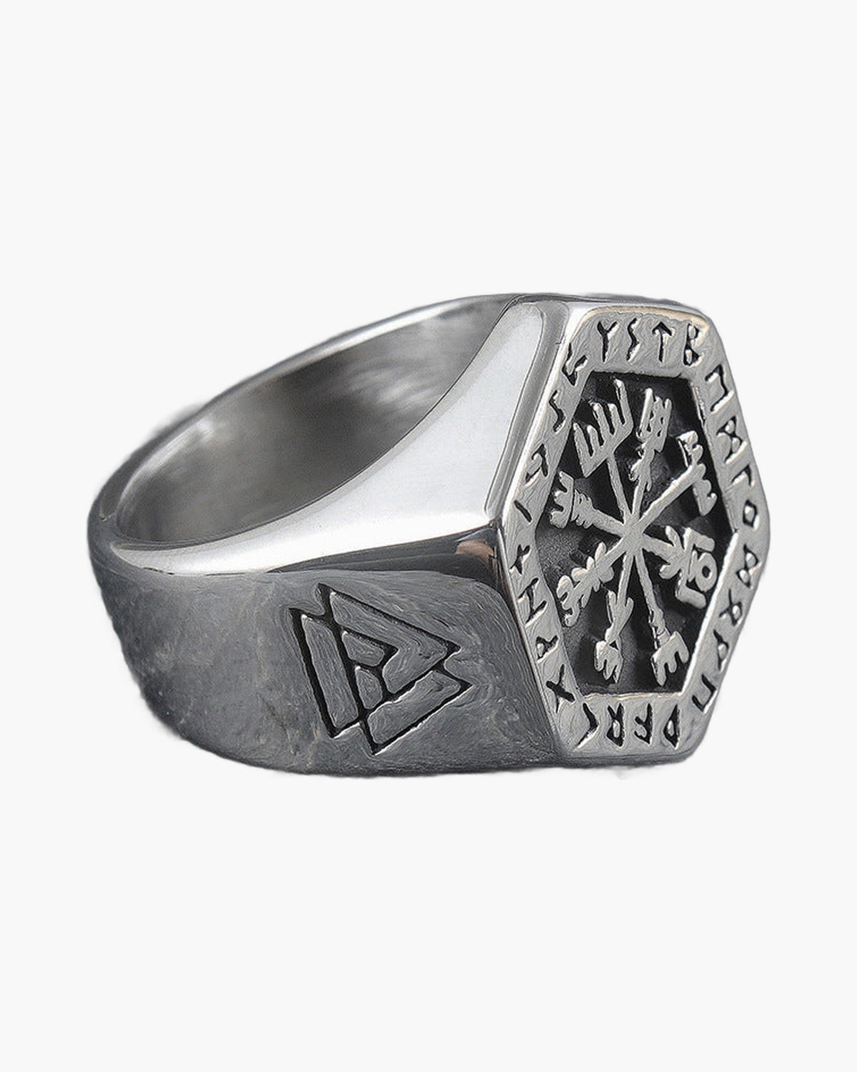 Stainless Steel Viking Compass Signet Ring with Vegvisir symbol view 3